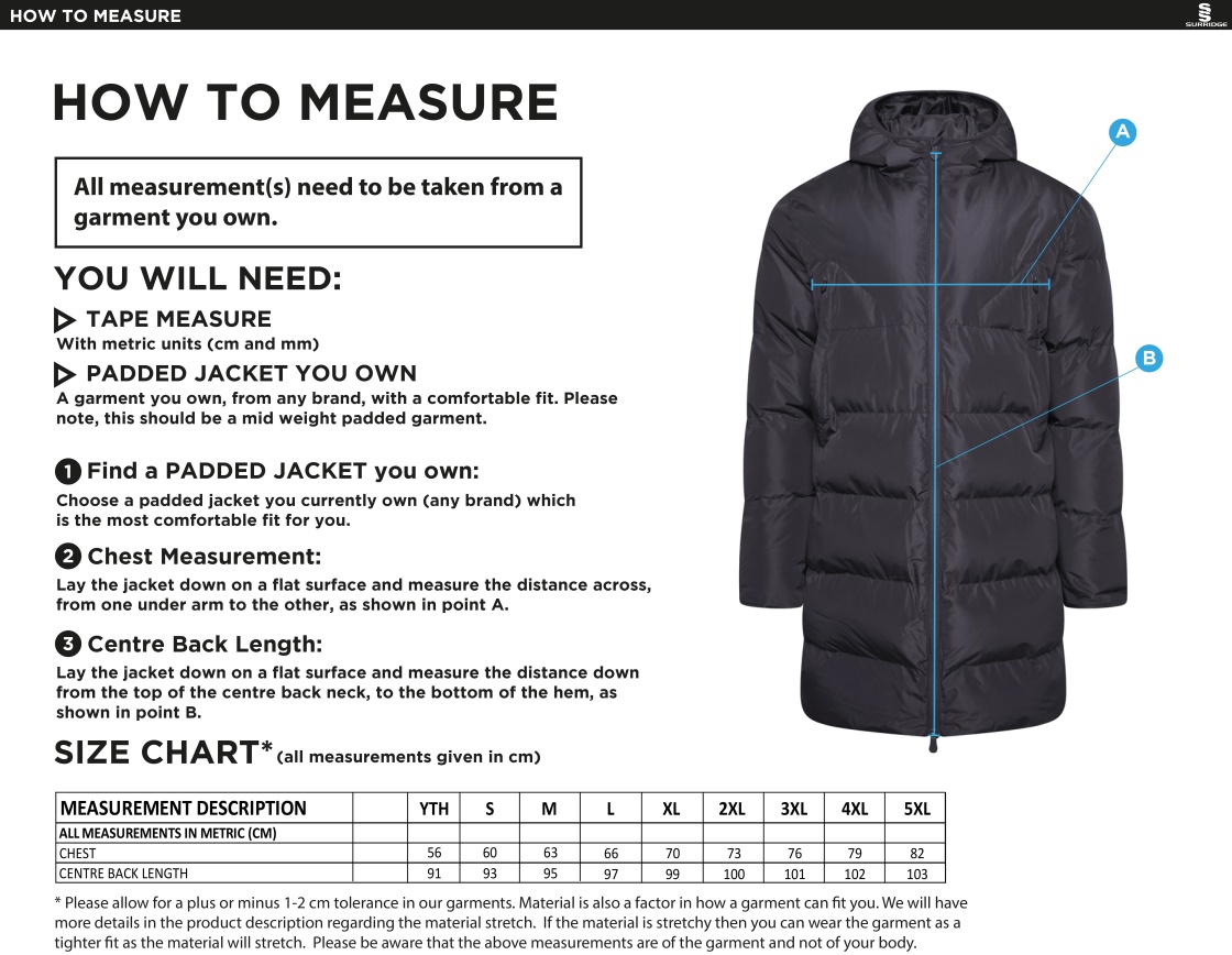 COLERAINE CC ACTIVE LONG PADDED JACKETS - Size Guide