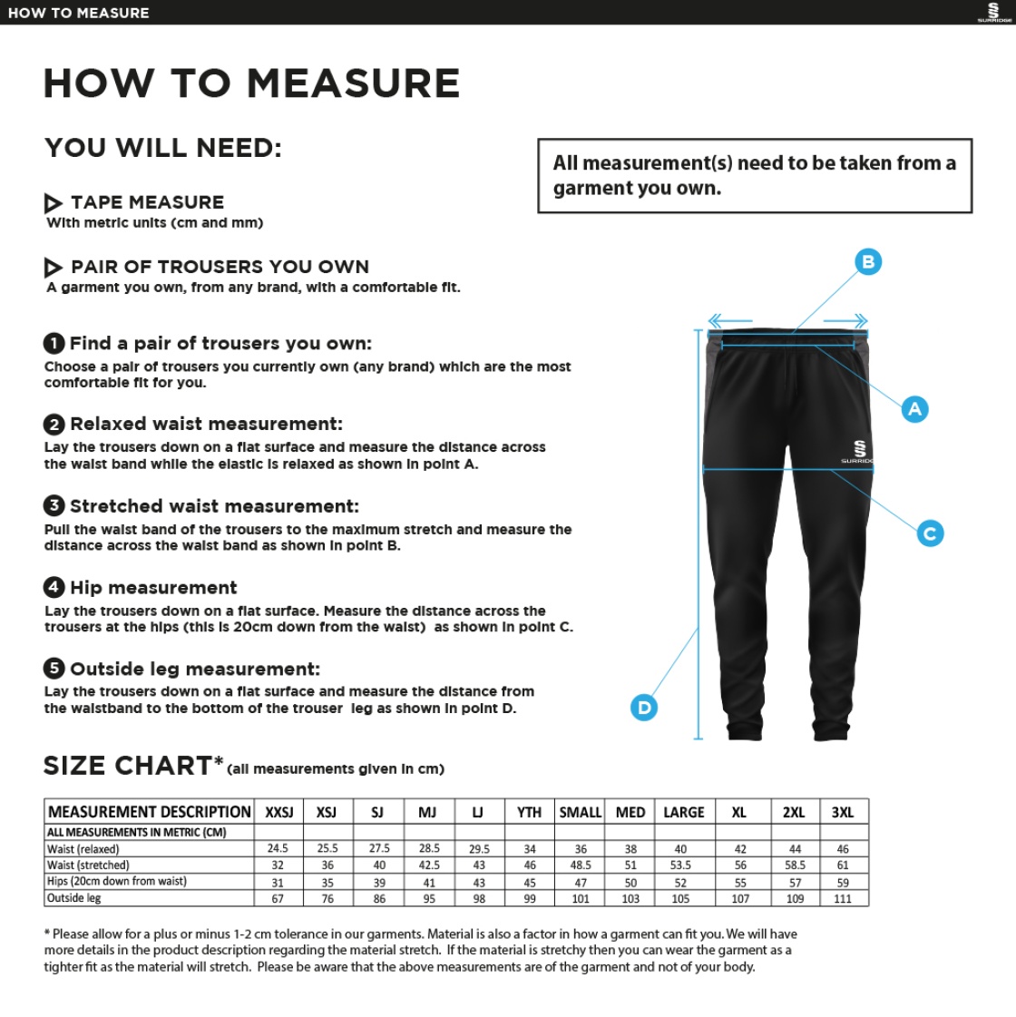 Skinny Pant - Unisex Fit - Size Guide