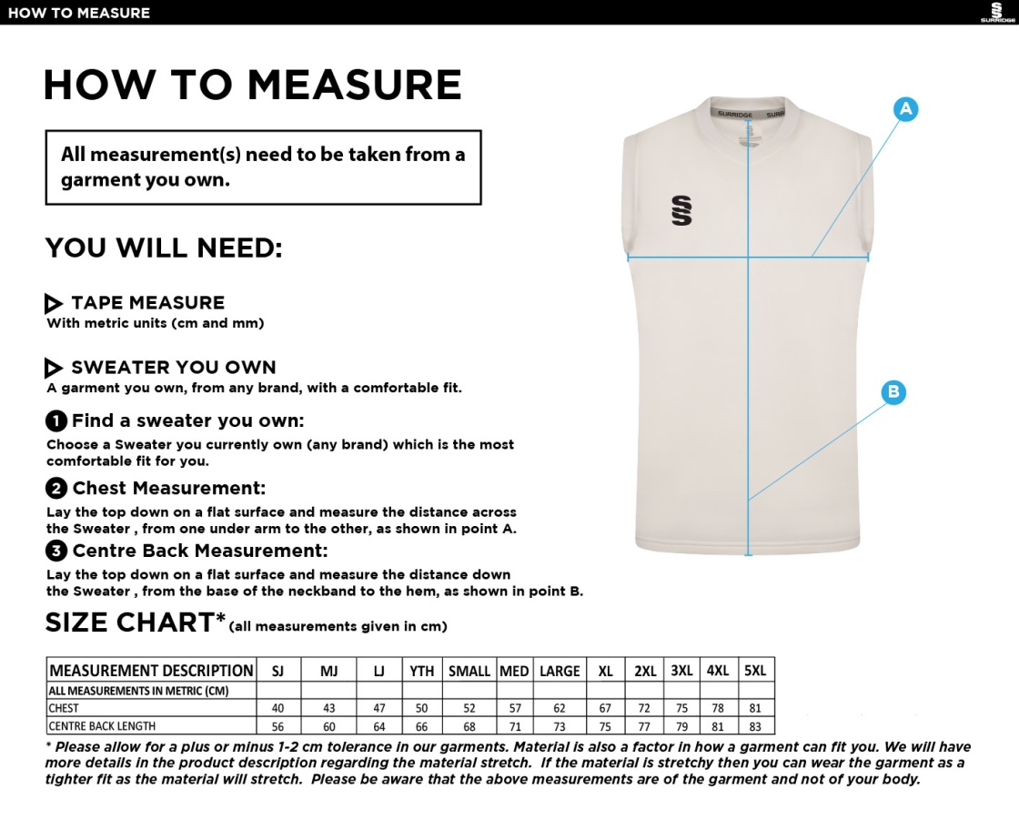 Ballymena CC - Sleeveless Sweater - Size Guide