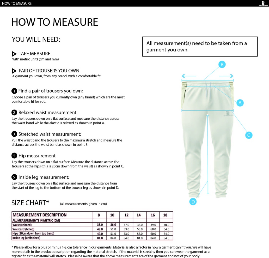 Brackley CC Ergo Playing Women`s Pant - Size Guide