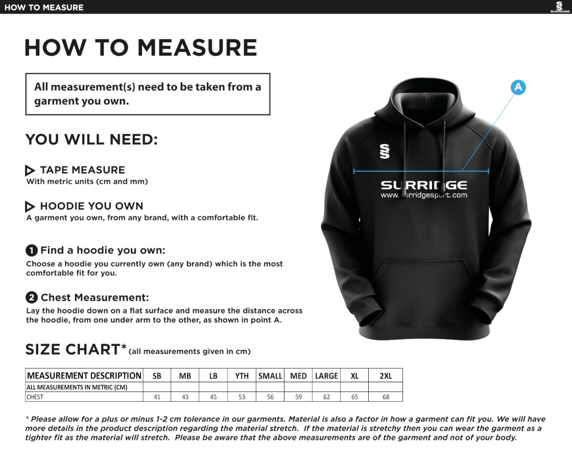Ballymena CC - Blade Hoody - Unisex Fit - Size Guide