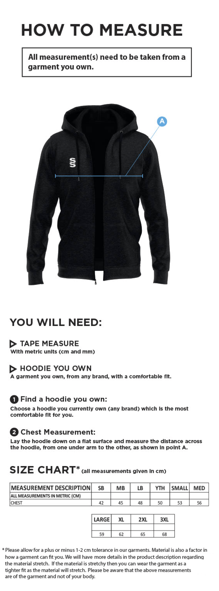 Dual Full Zip Hoody - Men's/Unisex Fit - Size Guide
