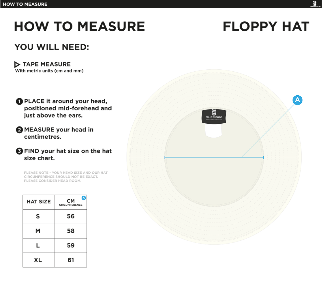 Eglinton CC - Floppy Sun Hat - Size Guide