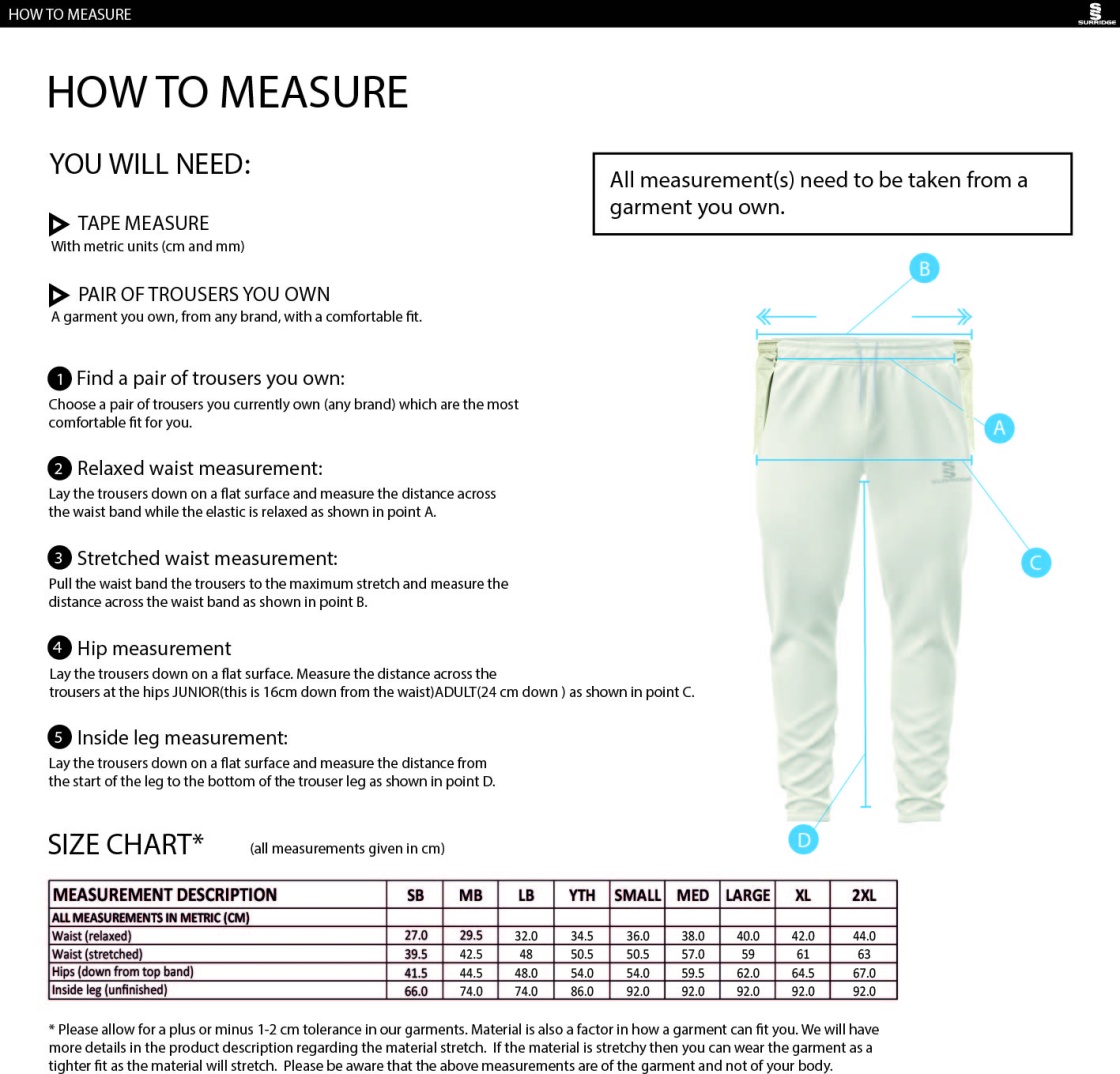 Ballymena CC - Active Blade Playing Pant - Unisex Fit - Size Guide
