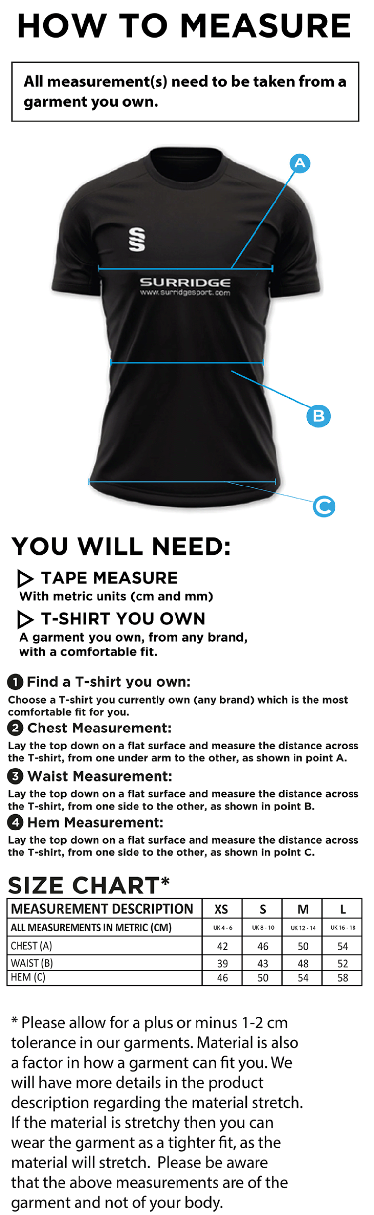 Impact T-Shirt - Women's Fit - Size Guide
