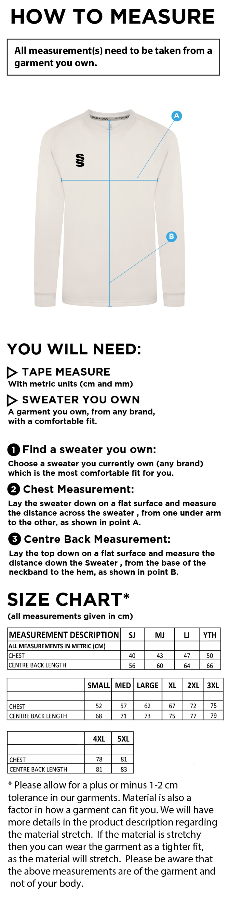 Eglinton CC - Long Sleeve Playing Sweater - Unisex Fit - Size Guide