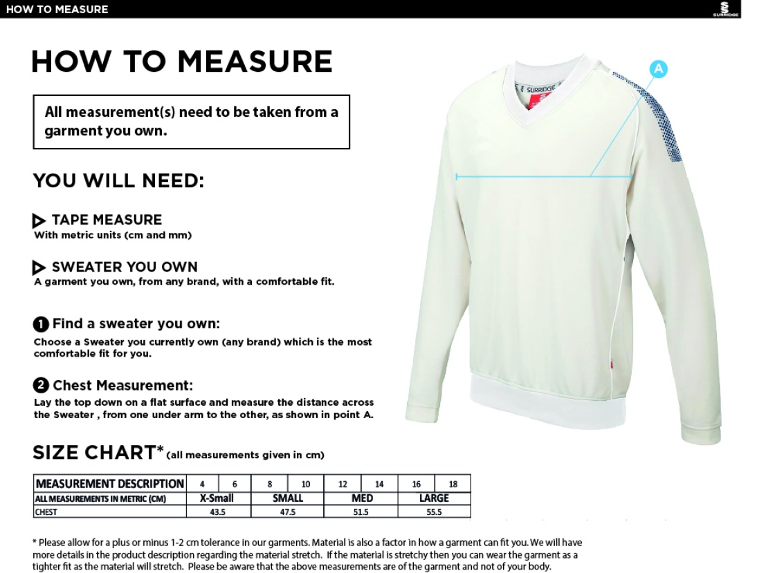 Eglinton CC - Long Sleeved Playing Sweater - Women's Fit - Size Guide