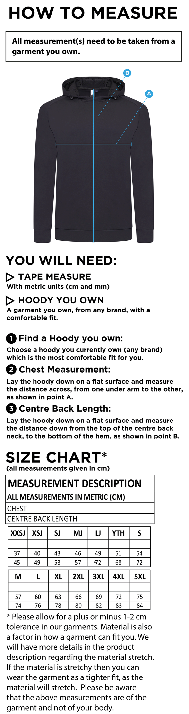Eglinton CC - Active Hoody - Unisex Fit - Size Guide