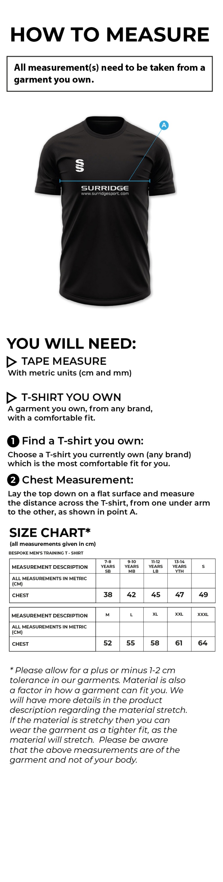 Glendermott CC TEMPO T-SHIRT - Size Guide