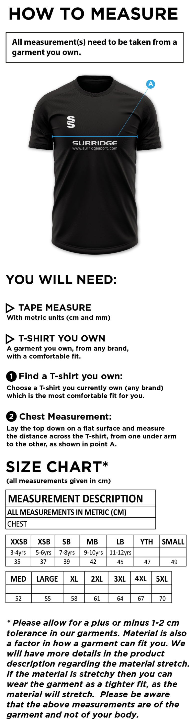 Glendermott CC - Dual Games Shirt - Unisex Fit - Size Guide