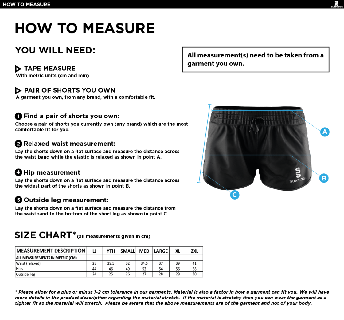 Ballymena CC - Dual Active Short - Unisex Fit - Size Guide
