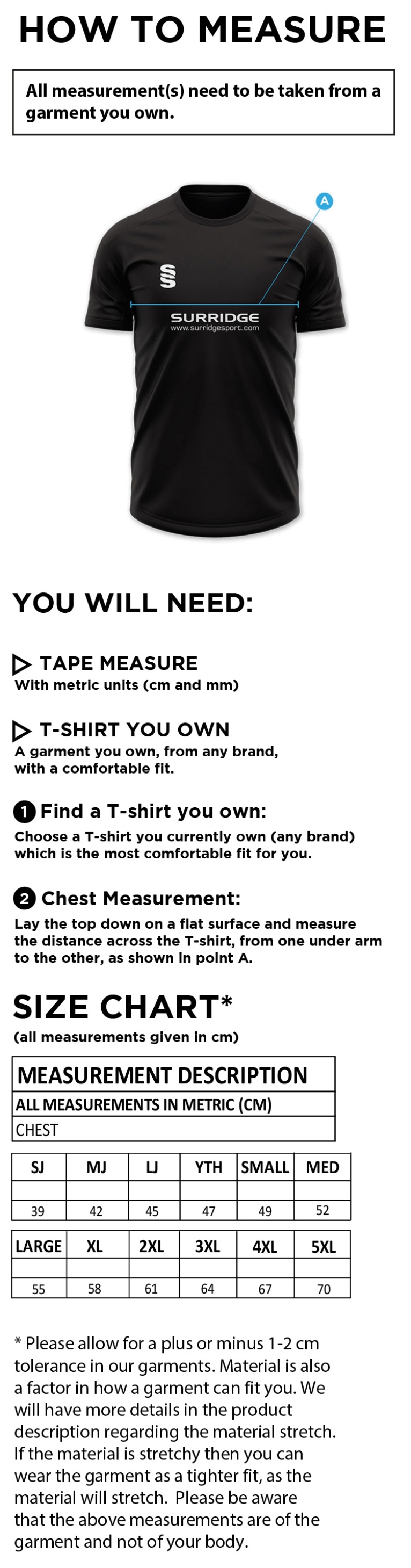 Impact T-Shirt - Men's/Unisex Fit - Size Guide