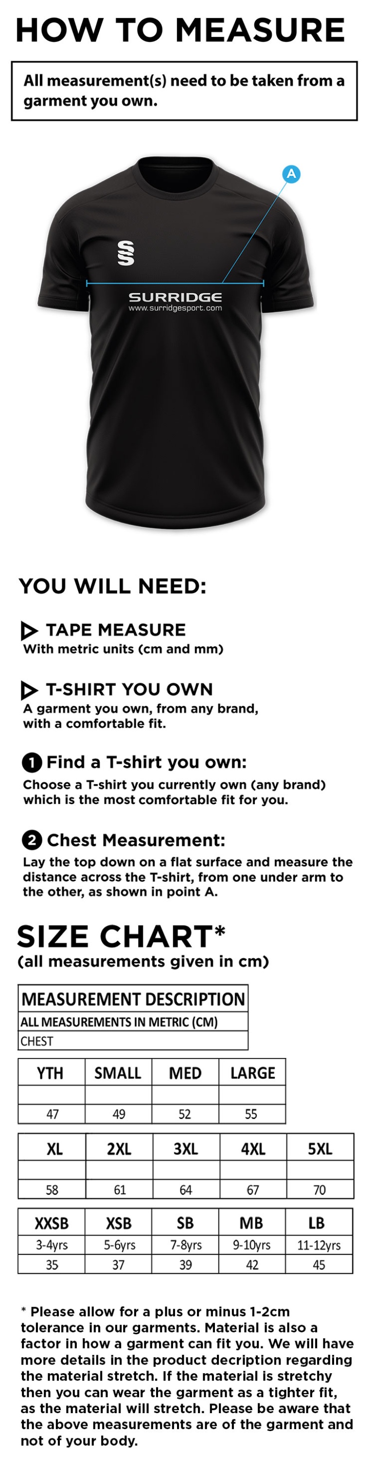 Bonds Glen CC - Dual Games Shirt : Red - Size Guide