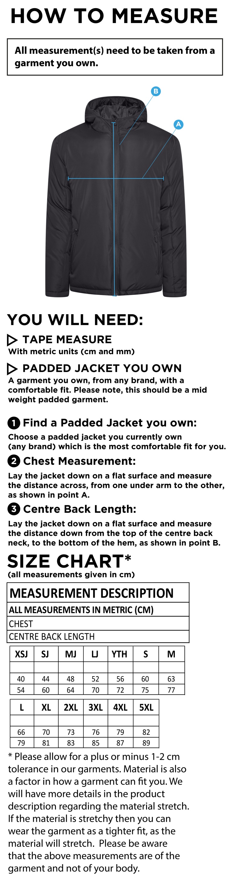 Coleraine CC Active Padded Jacket : Black - Unisex Fit - Size Guide