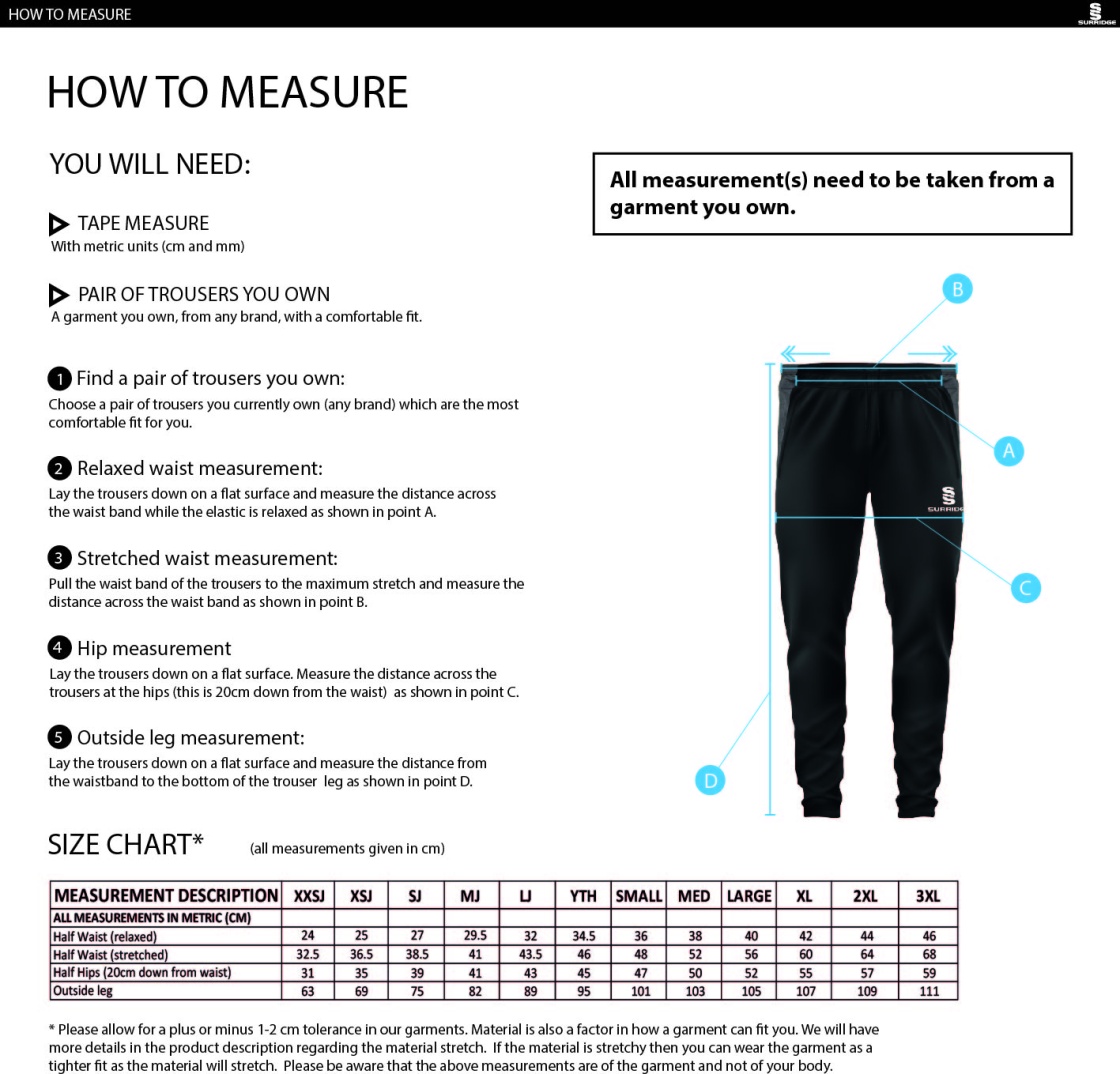 Ballymena CC - Skinny Pant - Unisex Fit - Size Guide
