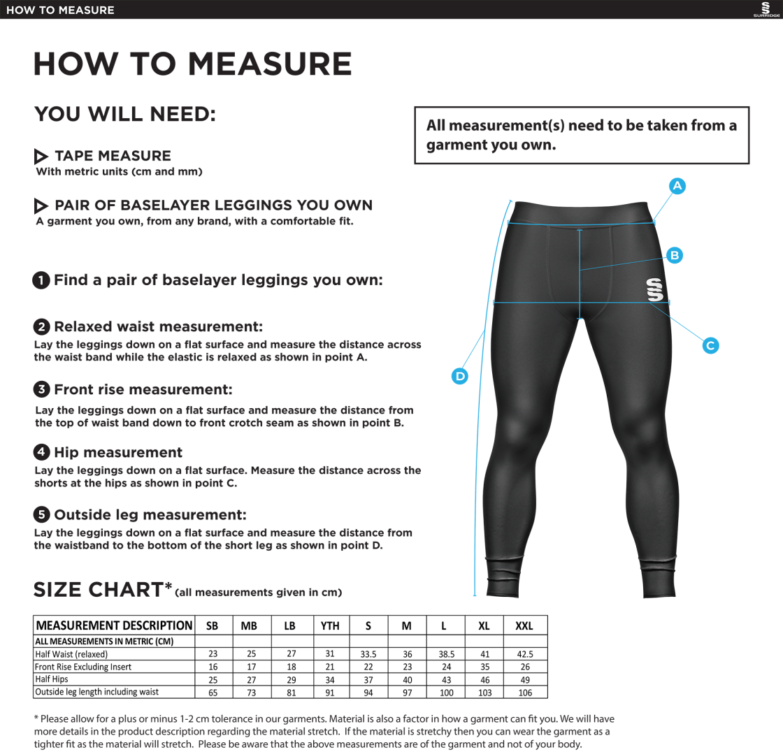 Cooke Collegians CC - Dual Baselayer Legging - Men's Fit - Size Guide