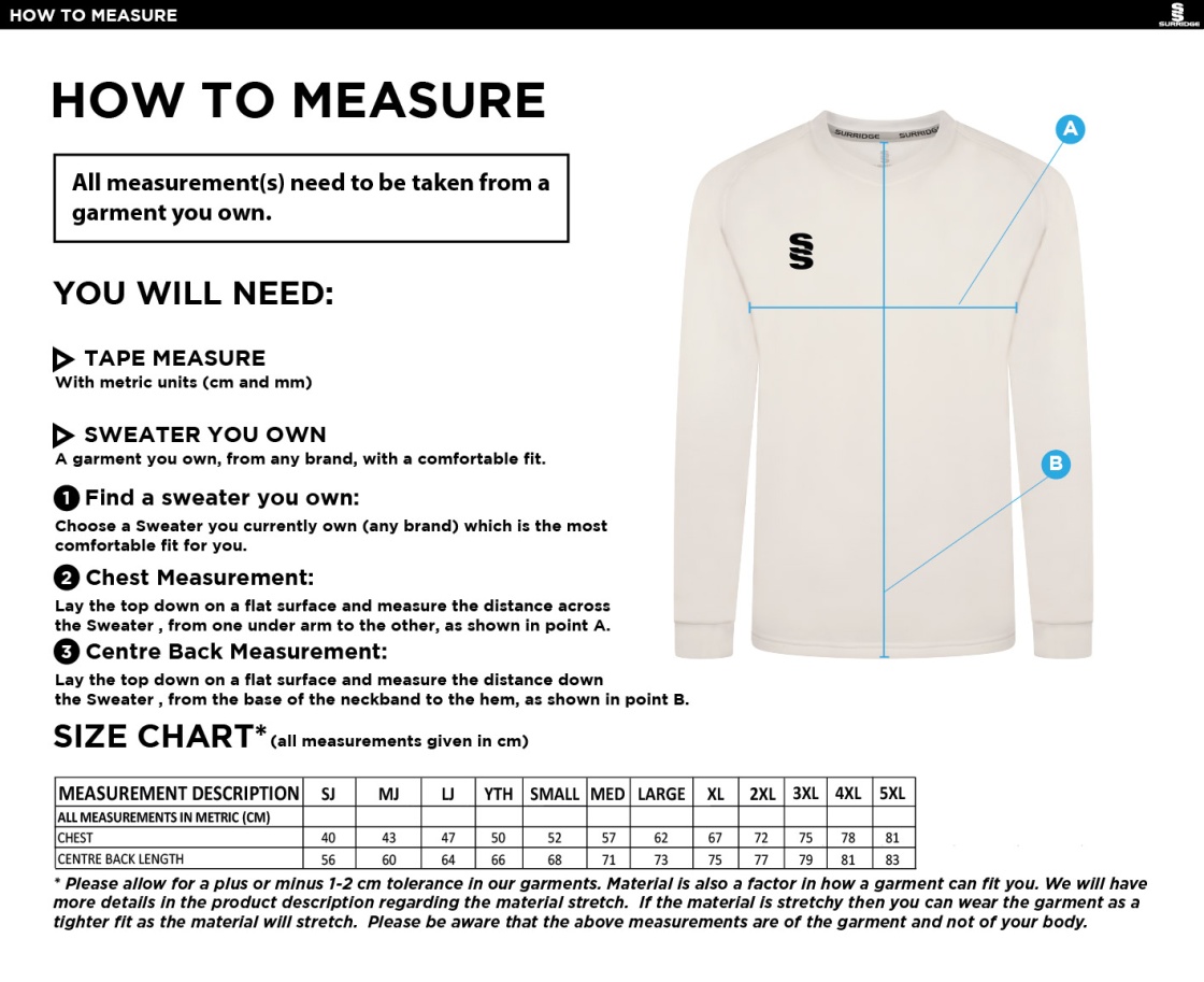 Eglinton CC - Long Sleeve Playing Sweater - Unisex Fit - Size Guide