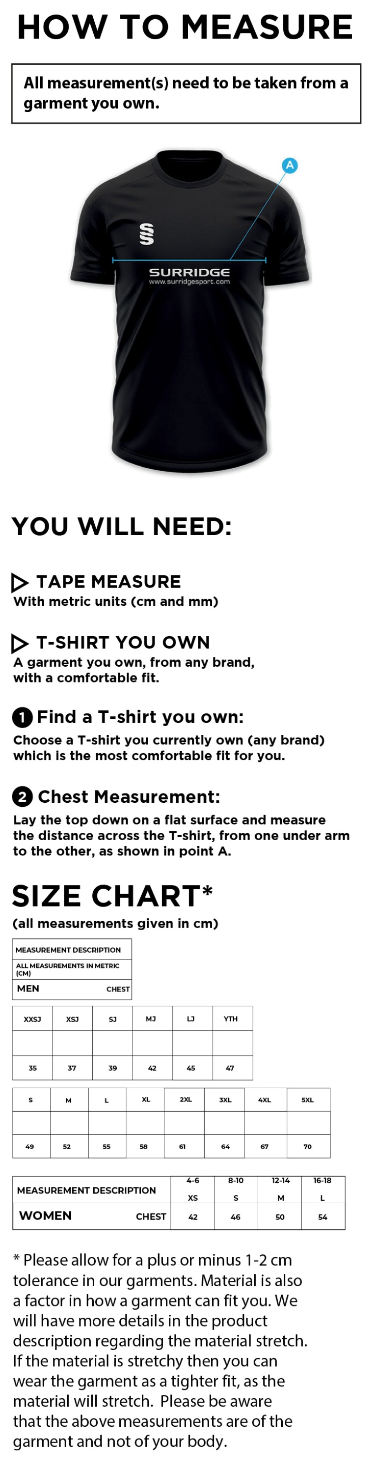 Eglinton CC - Long Sleeve Playing Shirt - Unisex Fit - Size Guide