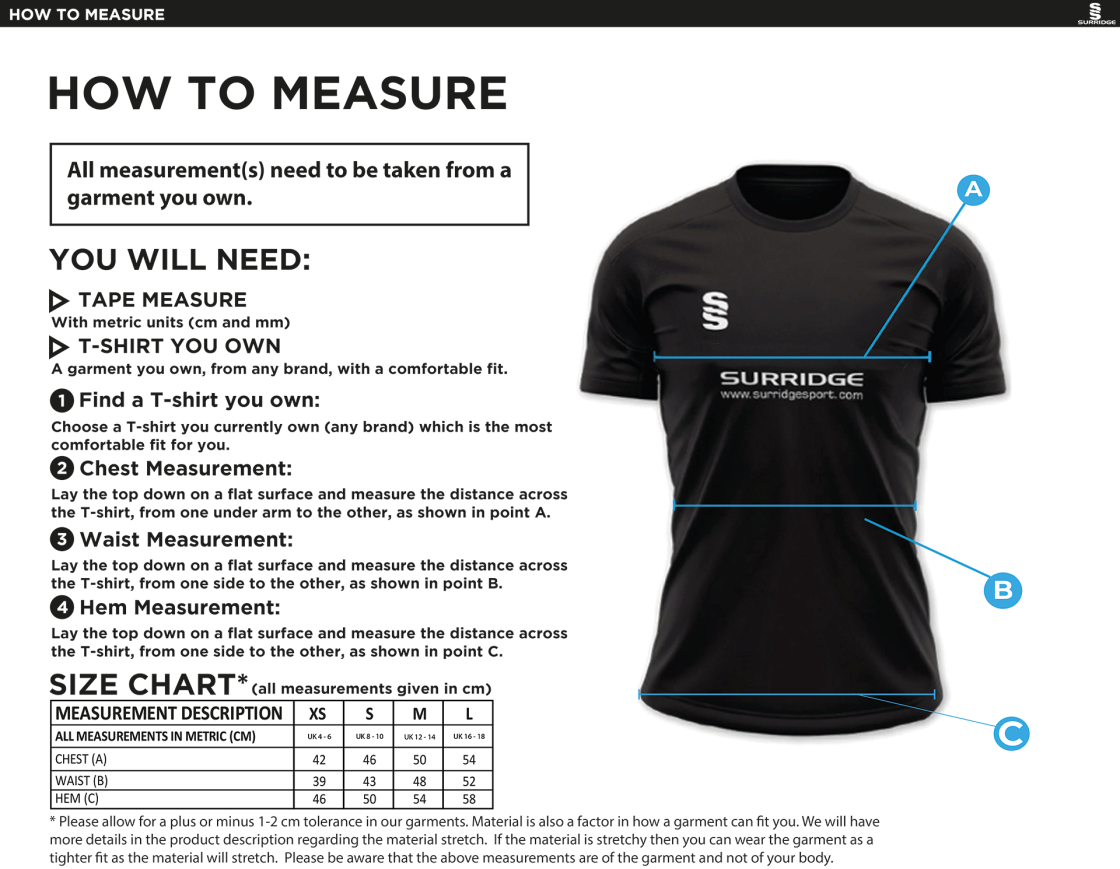 Eglinton CC - Dual Games Shirt - Women's Fit - Size Guide