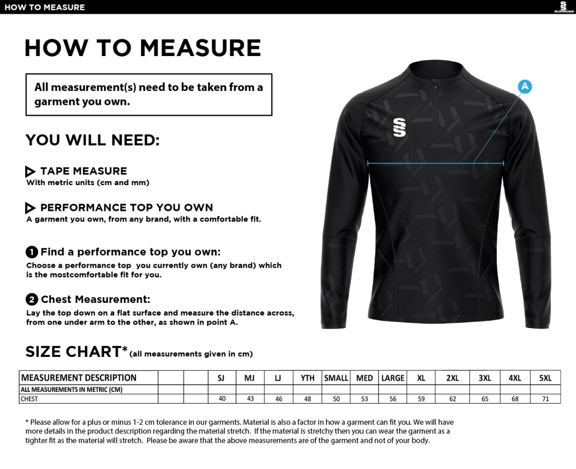 Ballymena CC - Impact 1/4 Zip Performance Top - Men's/Unisex Fit - Size Guide