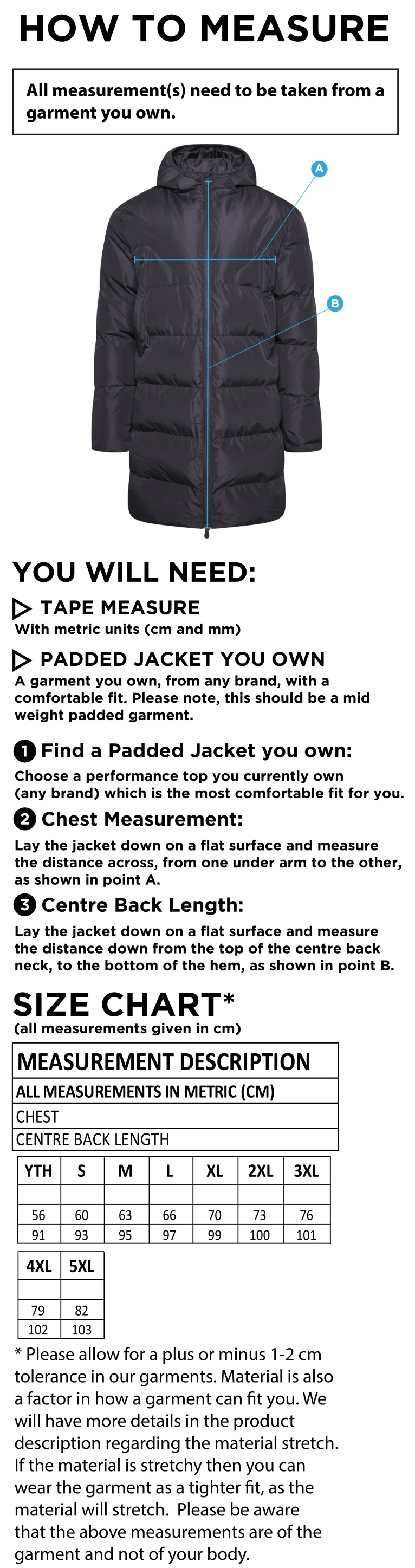 COLERAINE CC ACTIVE LONG PADDED JACKETS - Size Guide