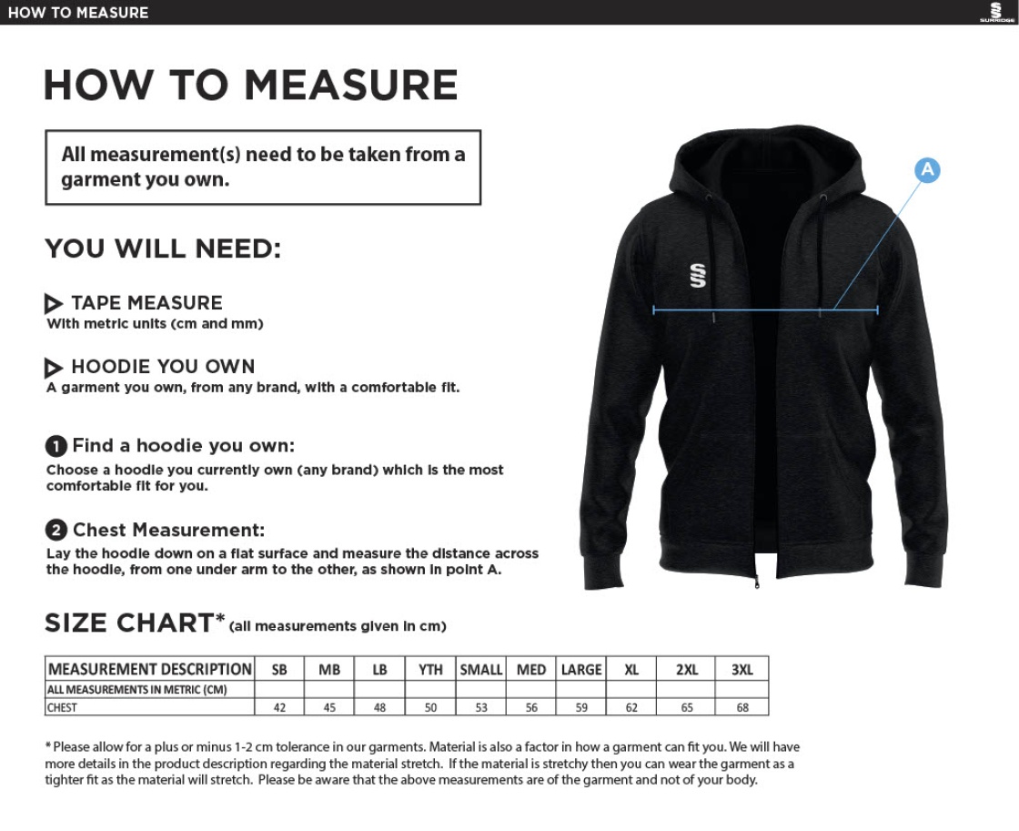 Ballymena CC - Dual Full Zip Hoody - Men's/Unisex Fit - Size Guide