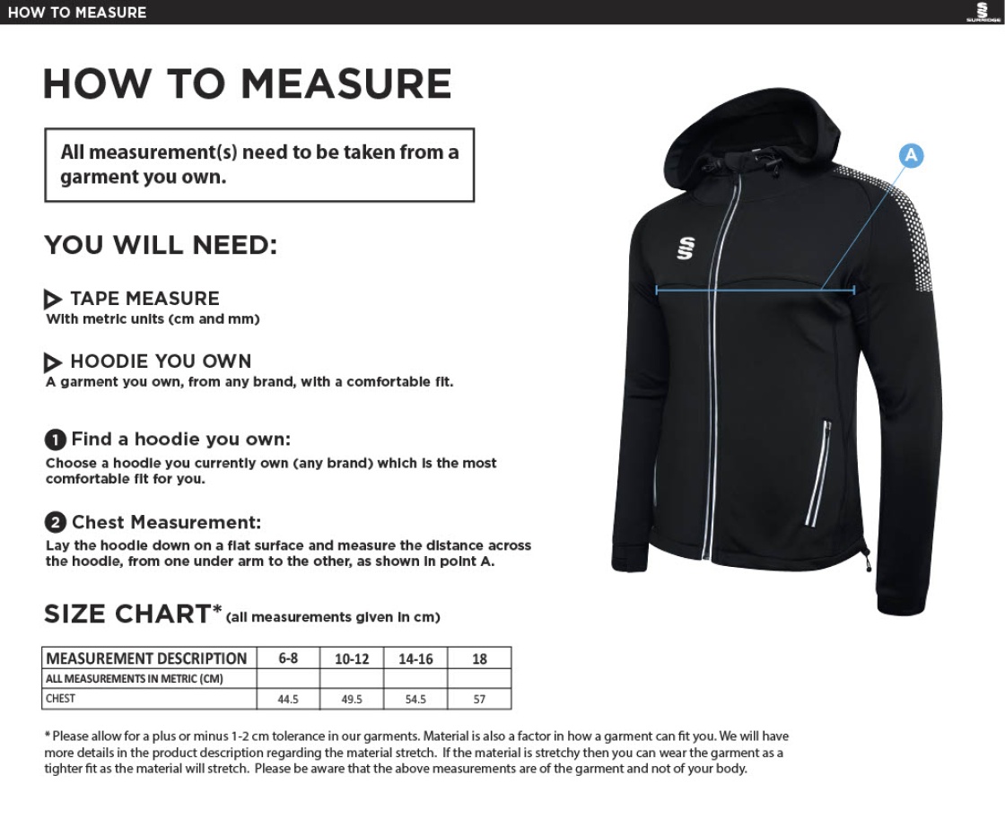 Ballymena CC - Dual Full Zip Hoody - Women's Fit - Size Guide