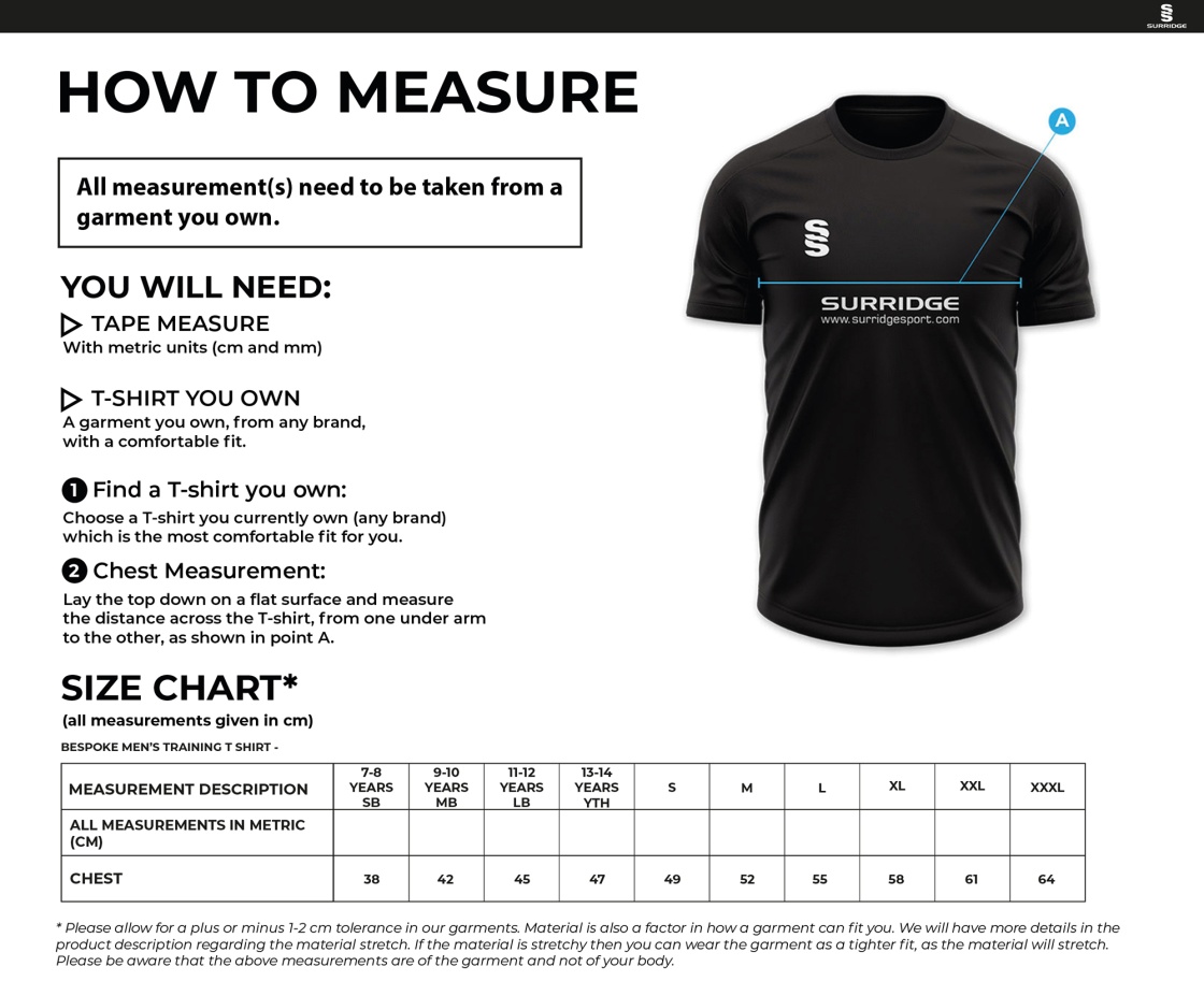 Glendermott CC TEMPO T-SHIRT - Size Guide